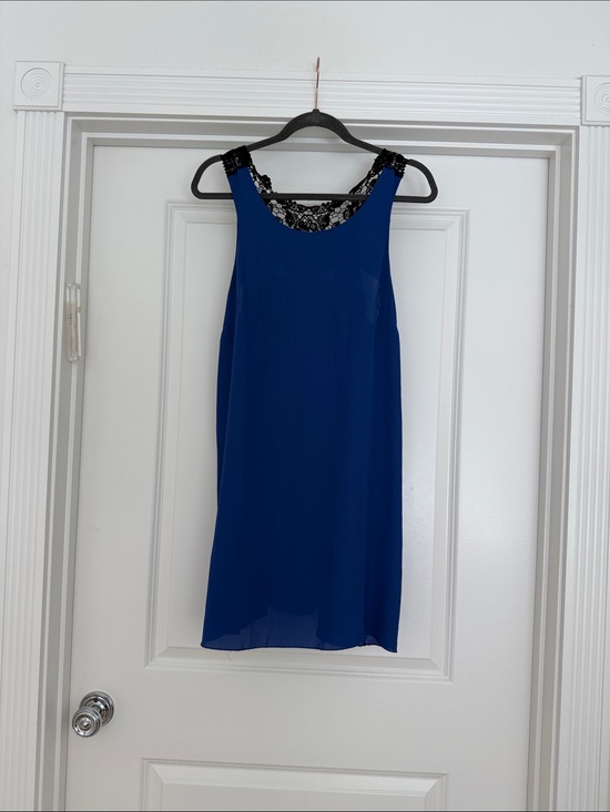 Love Dresses & Skirts - Love Royal Blue Mini Dress with Black Lace Trim